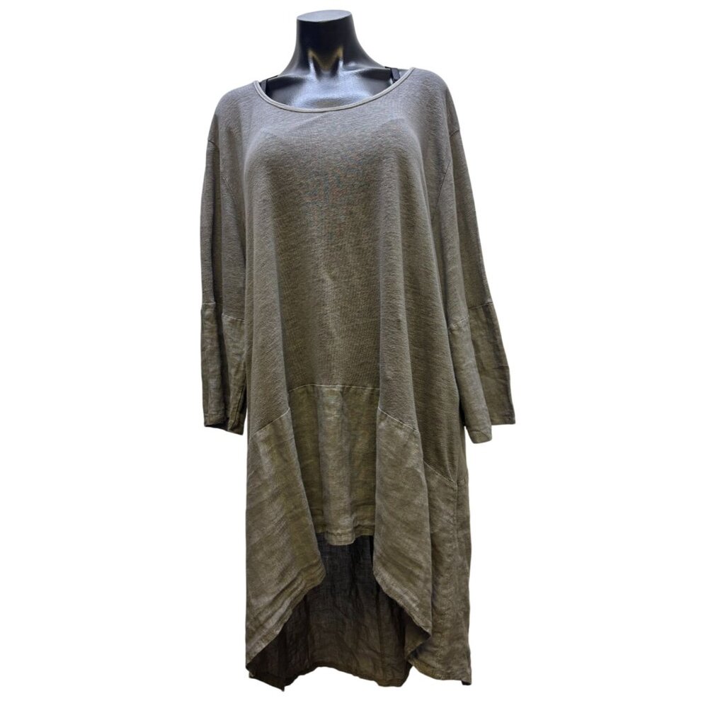 Linen Tunic Dress Hi-Low Style Grey Made In Italy Size L
